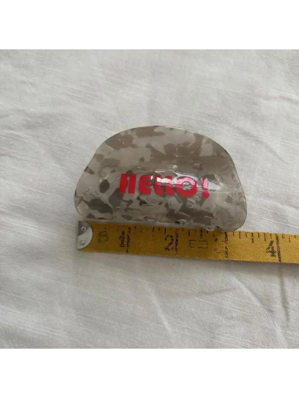 Gray Marbled HELLO! Acrylic Hair Claw Clip Red Lettering Accessory